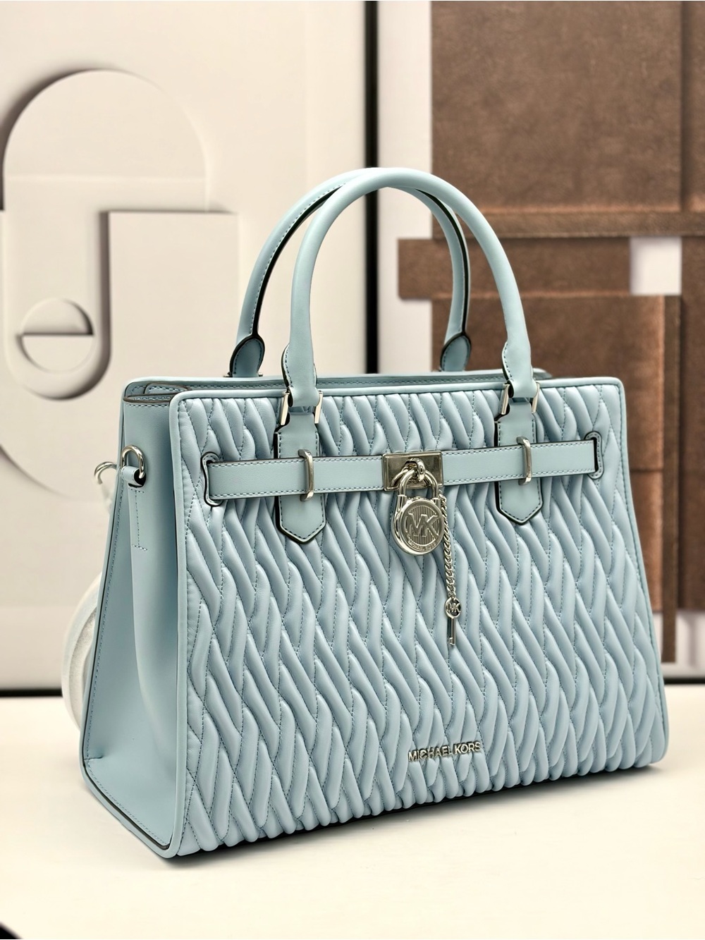 Michael Kors Hamilton Medium Satchel Crossbody Bag Pale Blue NWT